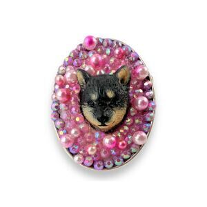 Pink Pearlescent Princess Black Pomeranian Shiba Inu Rhinestone Designer Ring